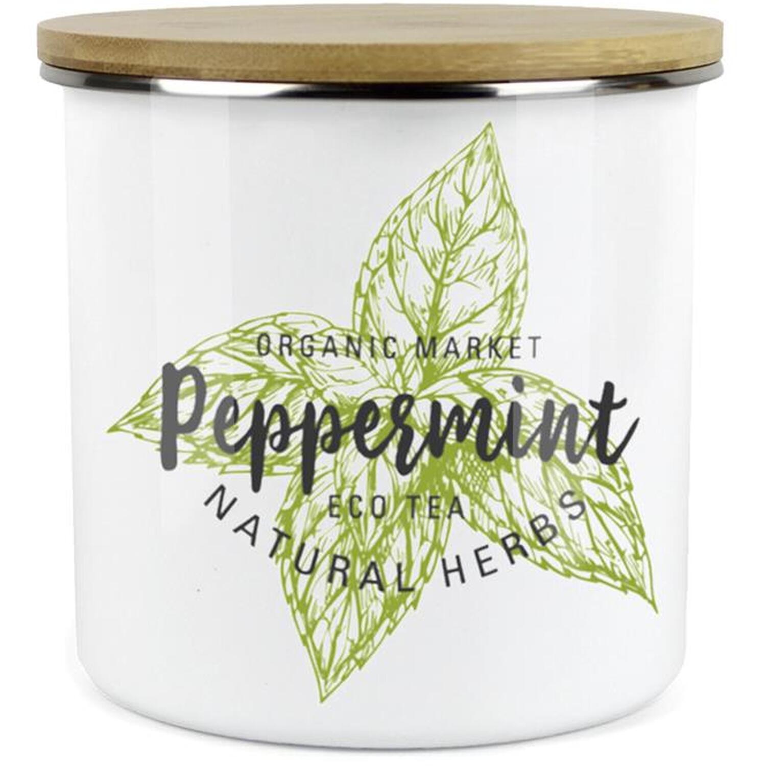 Herb Storage Jar - Enamel White & Green Mini Peppermint Canister - Image 2