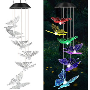 Solar Butterfly Wind Chime Lights Outdoor Hanging LED Garden