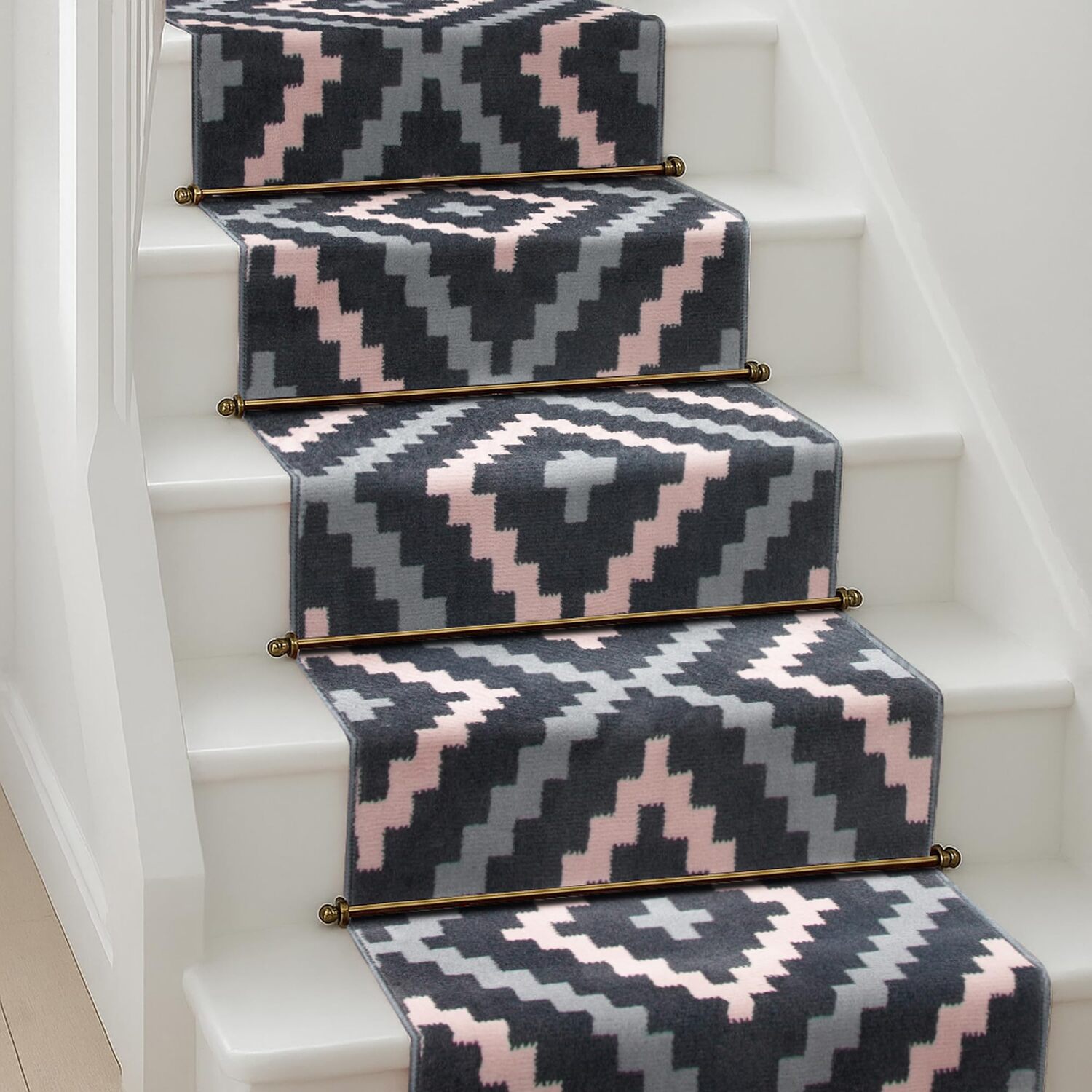 Bravich LTD Modern Geometric Tile Hallway Runner Rug Non Slip Low Pile in Pink | Size: 60 cm x 120 cm