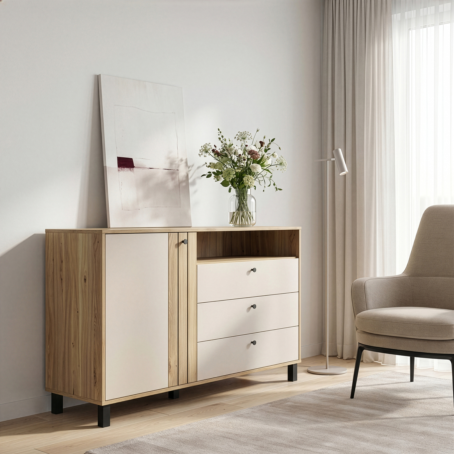 Freemans Cream Grafton 1 Door 3 Drawer Chest - Image 5