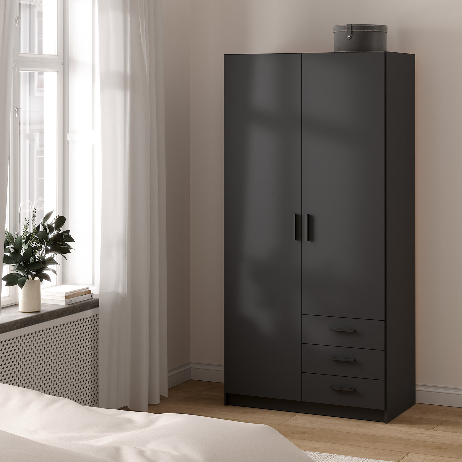 Rackhams Grey Sprint Wardrobe With 2 Doors + 3 Drawers In Matt - W 98.5 X H 200.4 X D 49.8Cm - Malemine - Image 3