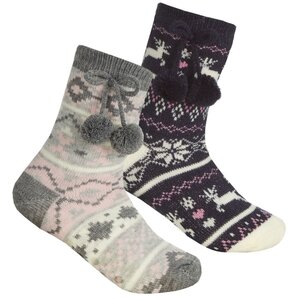 Girls Fairisle Lounge Sock 4 Pack Assorted Designs & Colours