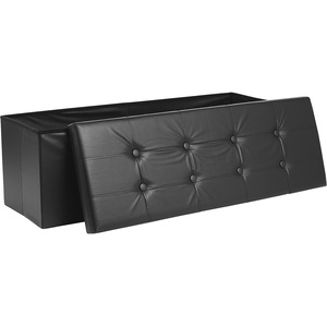 Storage Ottoman Padded Foldable Bench Chest with Lid, Black Faux Leather, Large
