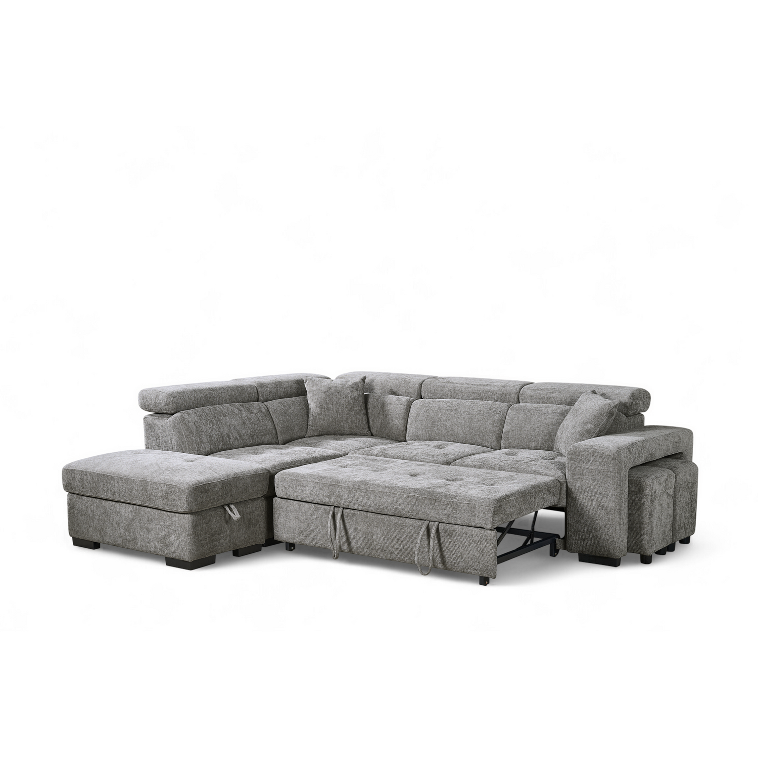 Ottman Character Grey Chenille Fabric 1C2 Corner Sofabed with Storage and Ottomans AMELIA