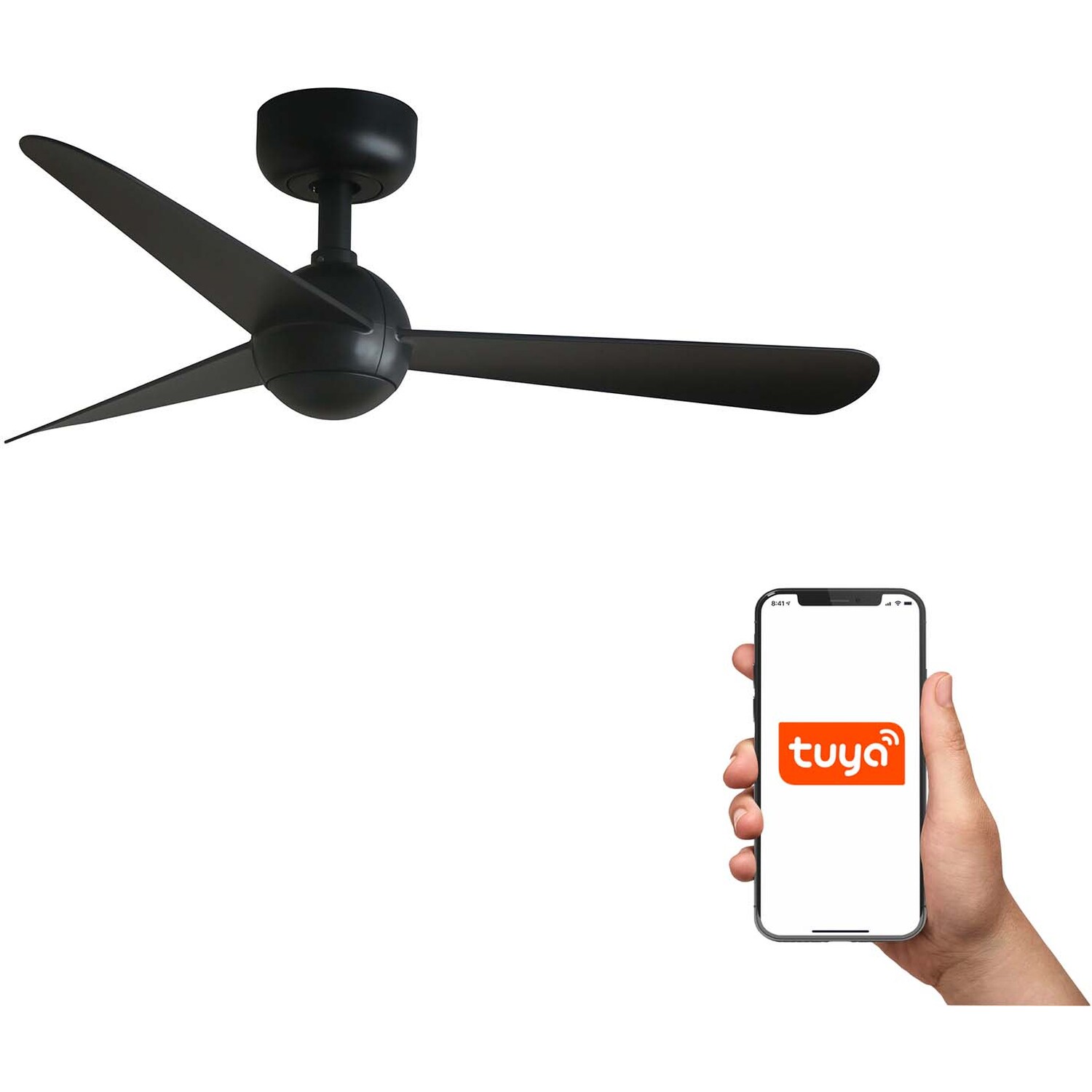 B&Q - Luminosa Sfera Small 3 Blade Ceiling Fan Matt Black Tuya Smart System - Image 2