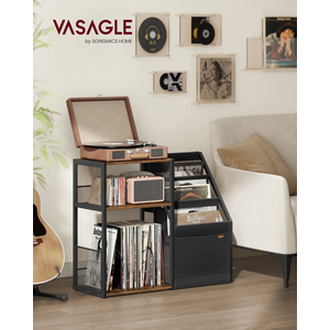 VASAGLE Record Player Stand, Vinyl Storage Rack with Dividers, 3-Tier End Table, 81.6 x 29.4 x 68 cm