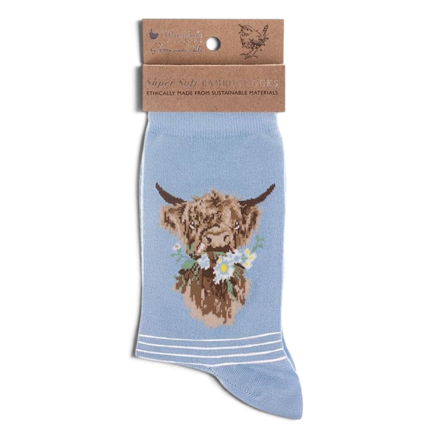 Wrendale Bamboo Socks ""Feline Fabulous"" Stripey Cat on pale olive - Image 13