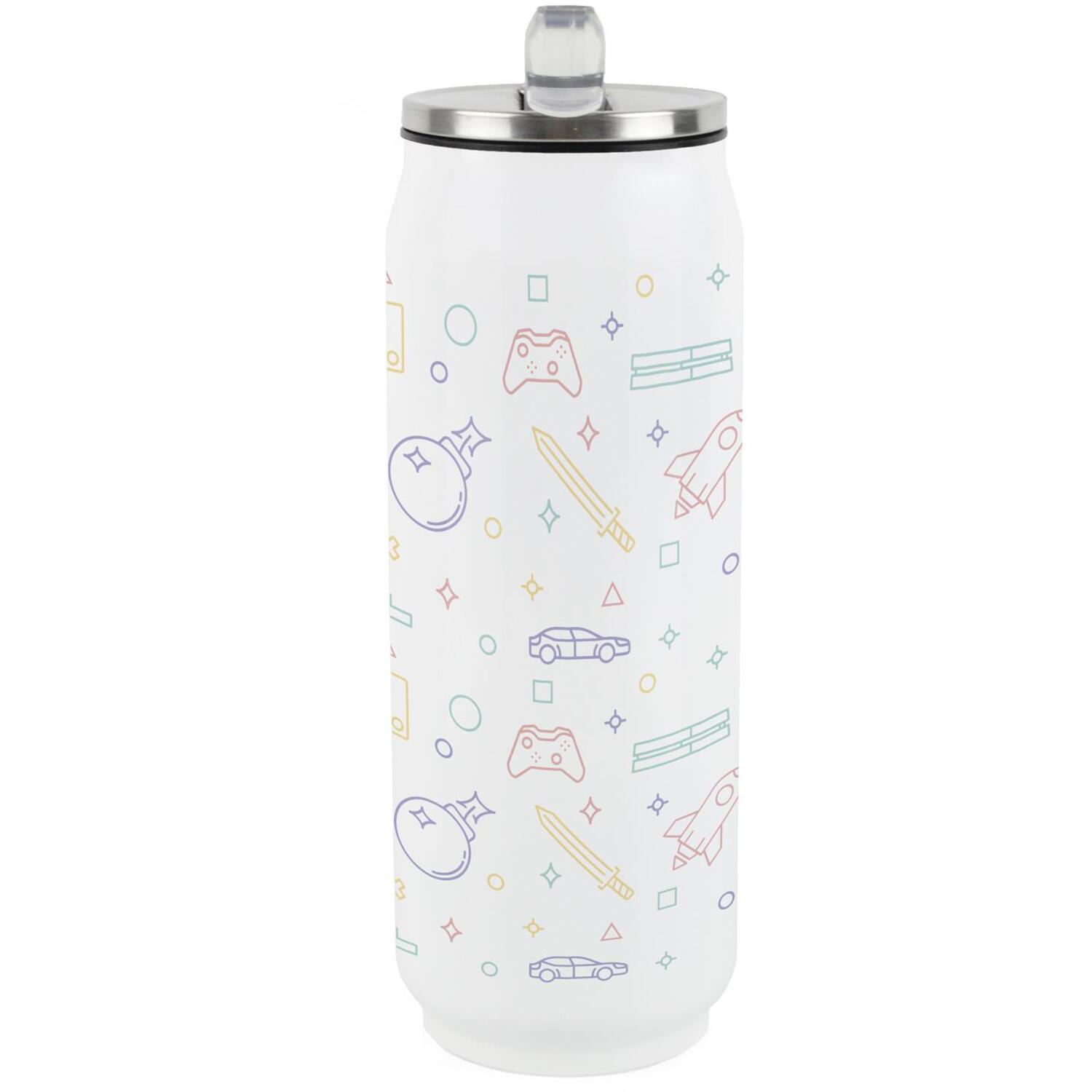 B&Q - Pastel Gaming Icons Large Drinking Can Flask With Straw - Image 2