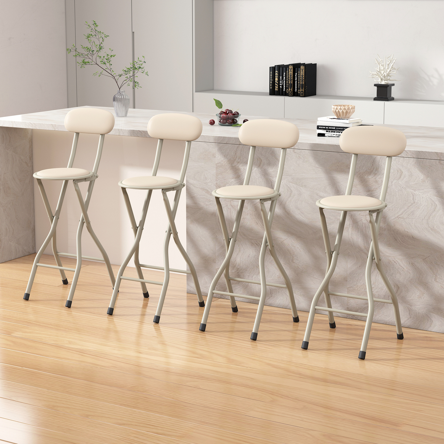 Mcc Beige Padded Folding Breakfast Bar Stool Set Of 4 - Image 5
