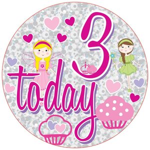 Jumbo Age 3 Fairy Princess Birthday Badge Pack of 20