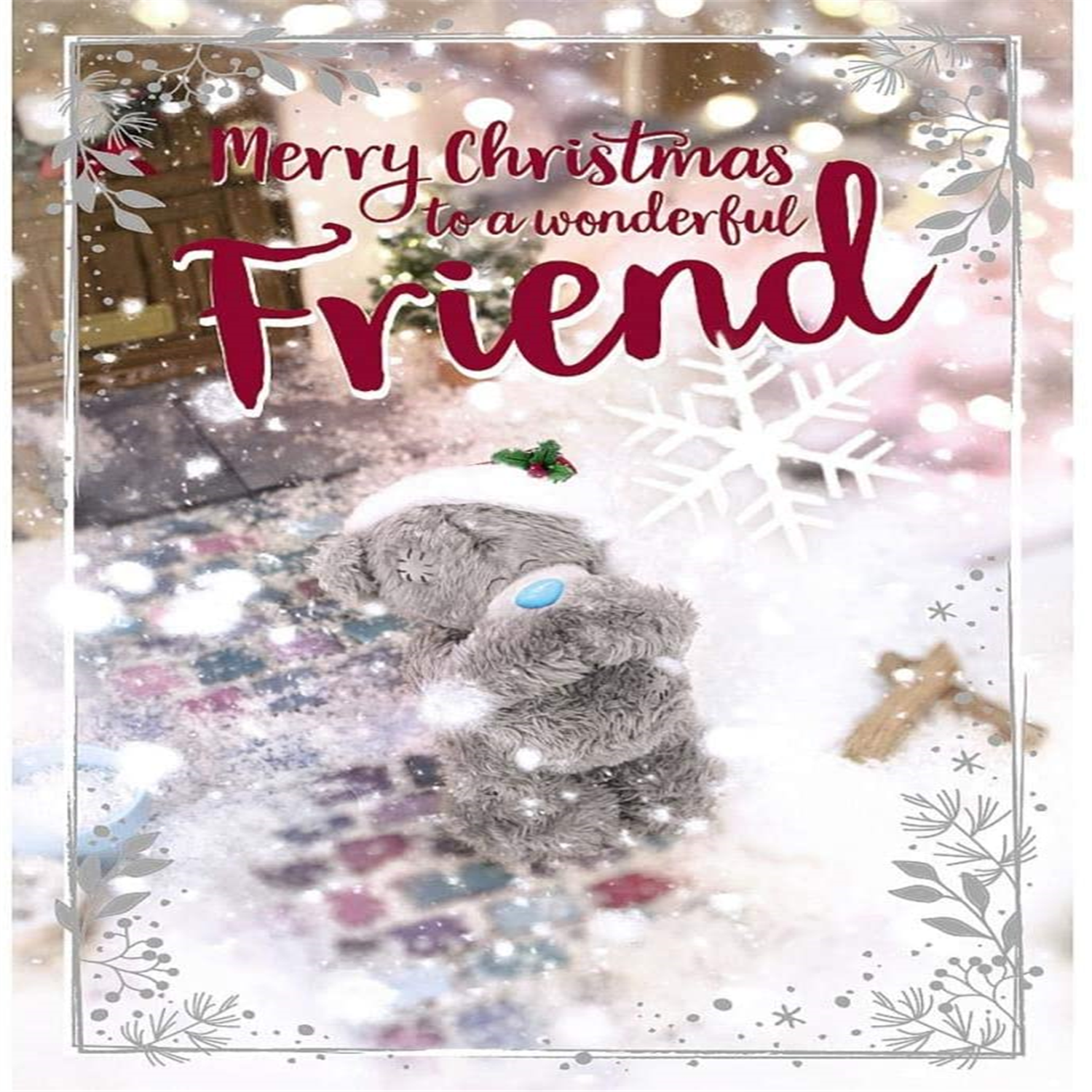 Me To You Wonderful Friend Tatty Teddy With Snowflake Design Christmas Card - Red