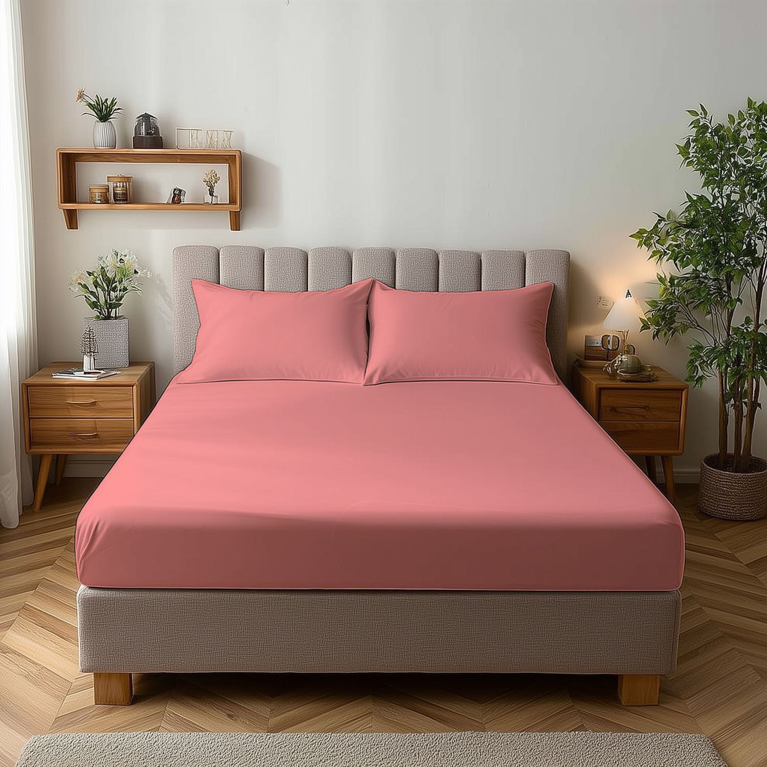 Snug City Microfibre Soft Touch Fitted Sheet 25Cm Skirt Plain Dyed Bed Linen - Pink / Superking