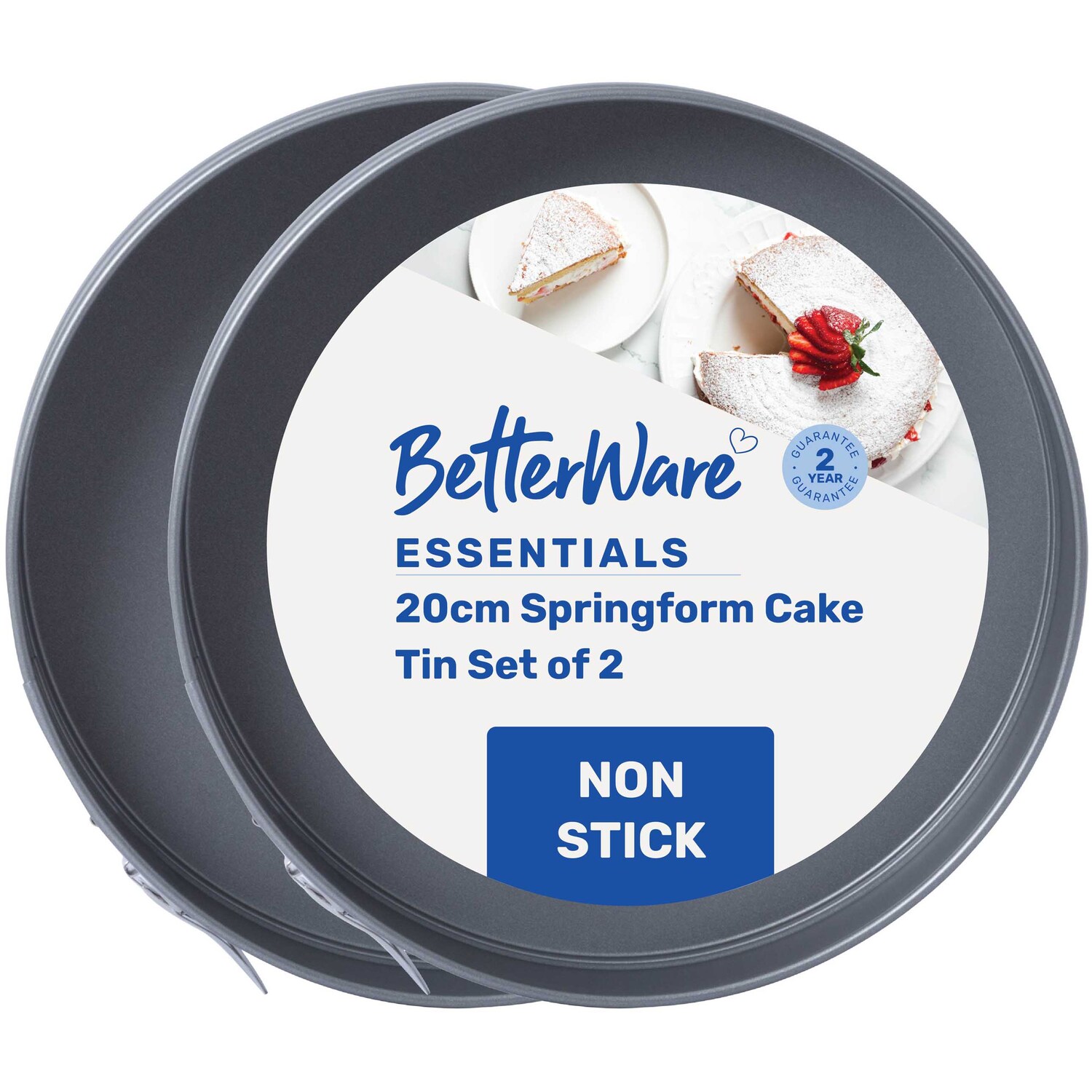 Betterware Essentials 2 X 20Cm Non-Stick Springform Cake Tins - Pewter/Pewter