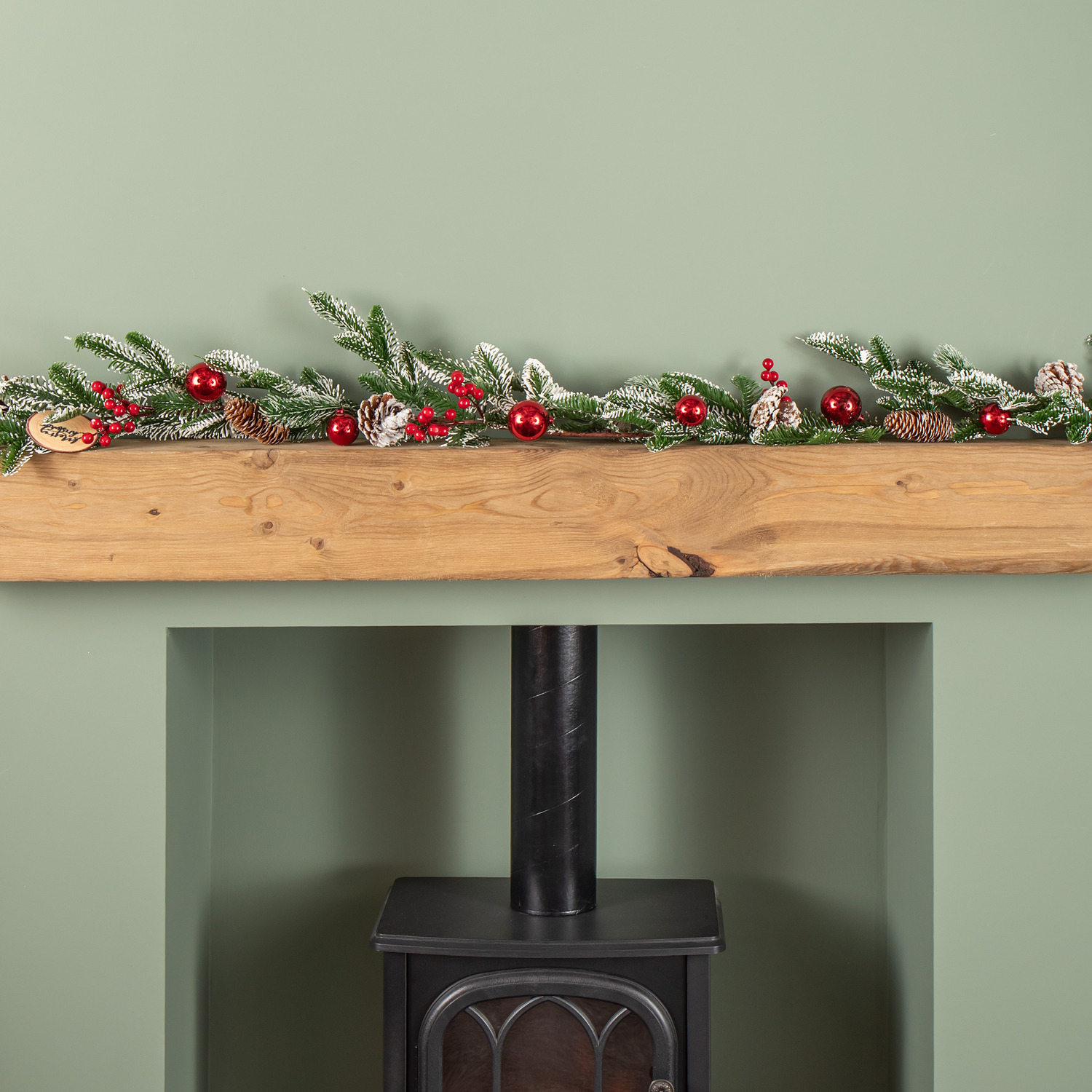 Red 1.9M Christmas Frosted Pinecone Garland With Berries And Baubles - Image 4