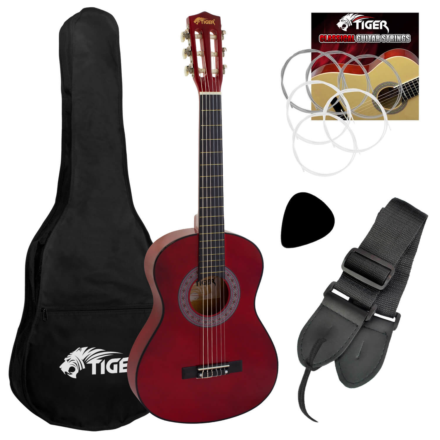Tiger CLG4-RD 3/4 Size Classical Spanish Guitar Pack - Red | Age 9 - 11 - Image 2