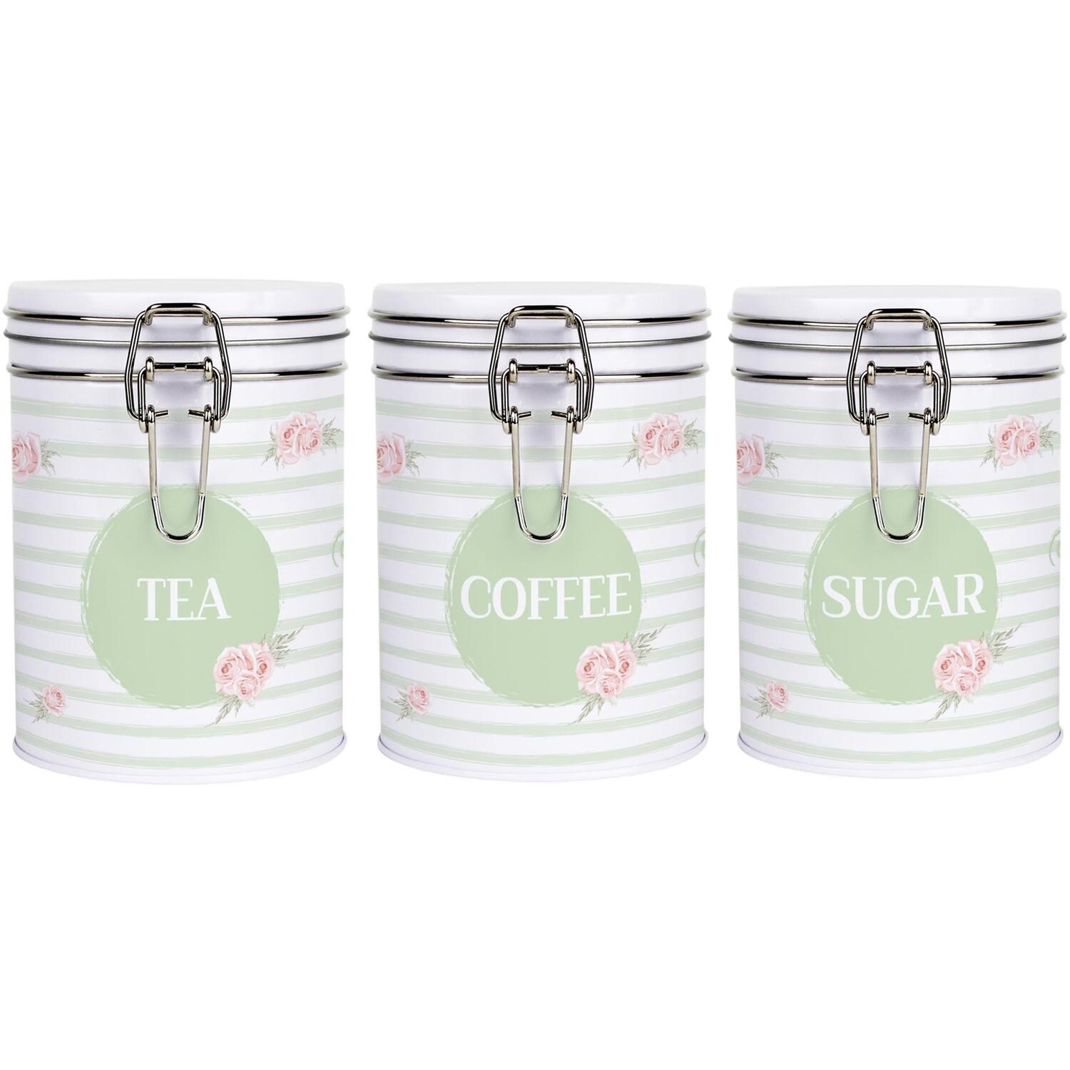 B&Q -  Roses & Swirls Clip-Lid Kitchen Storage Canister SetTeaCoffee & Sugar - Image 3