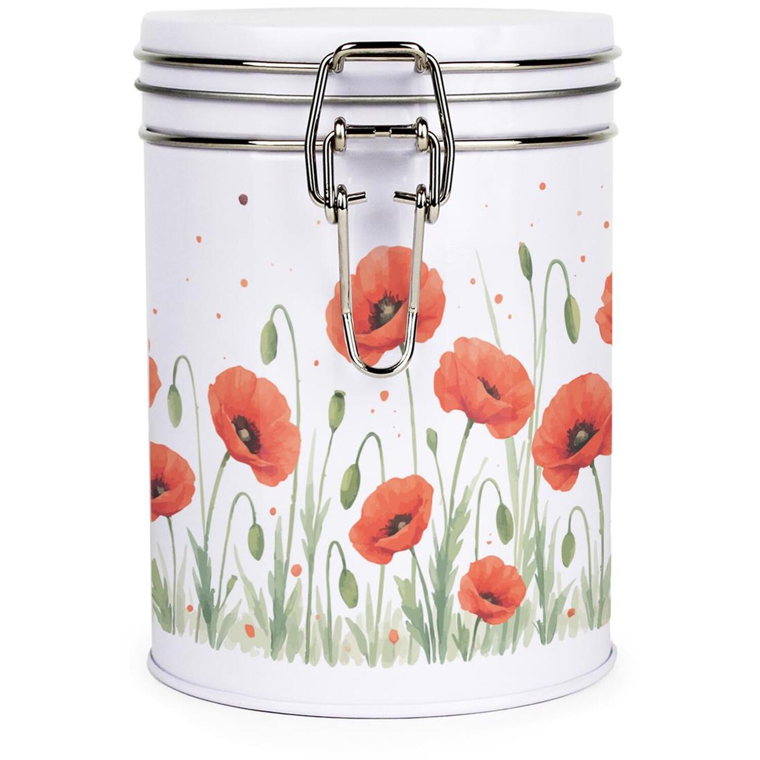 Red Poppies Canister - Metal Clip-Lid Floral Kitchen Storage Gift - Image 3