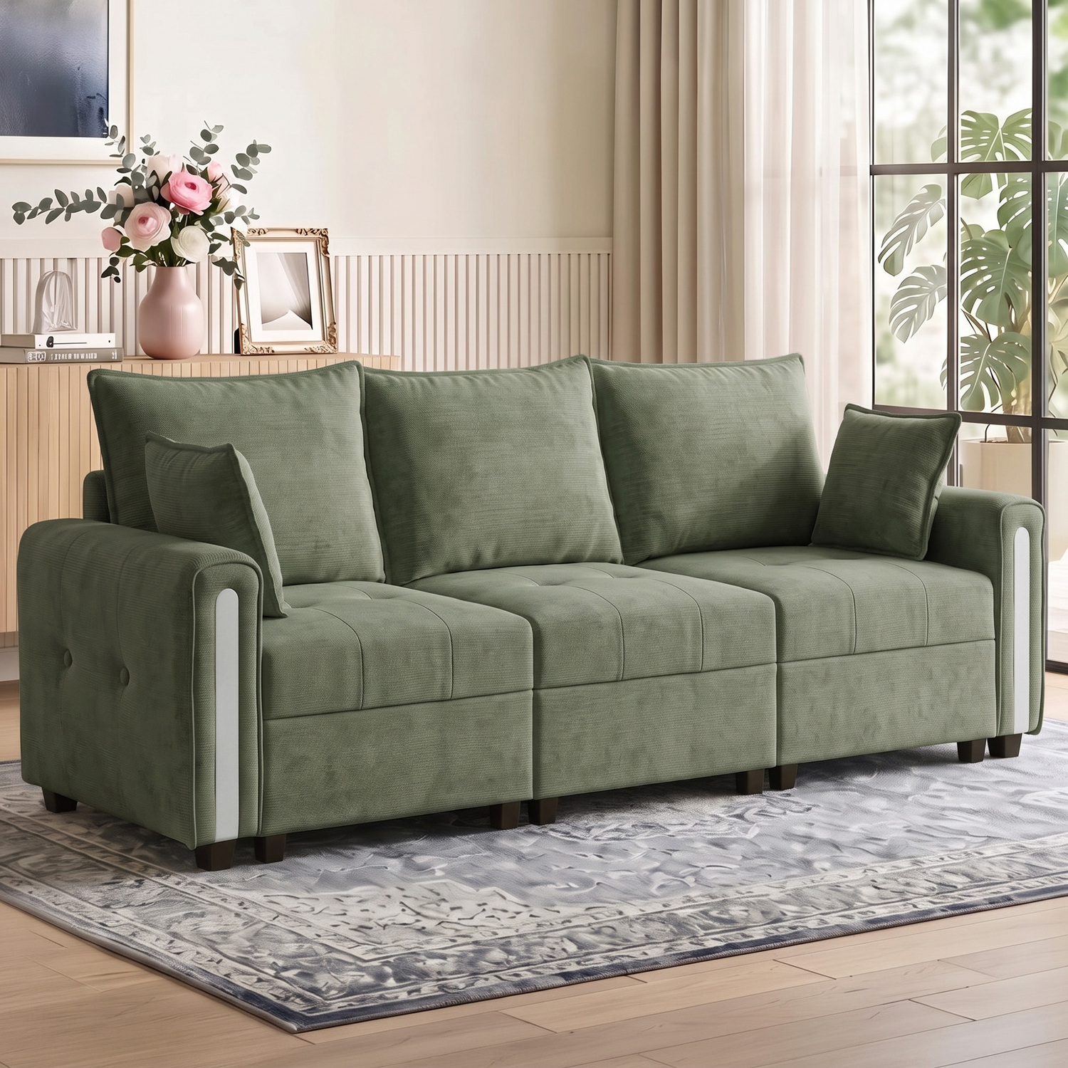 B&Q - 3 Seater Sofa With Lift-Up Storage228 Cm Velvet CouchDark Green - Image 2