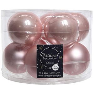 10 Blush Pink Glass Baubles 6cm