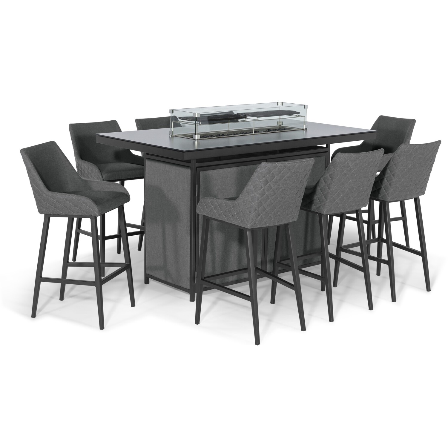 Aruba 8 Seat Bar Stool Set With Fire Pit Table - Grey