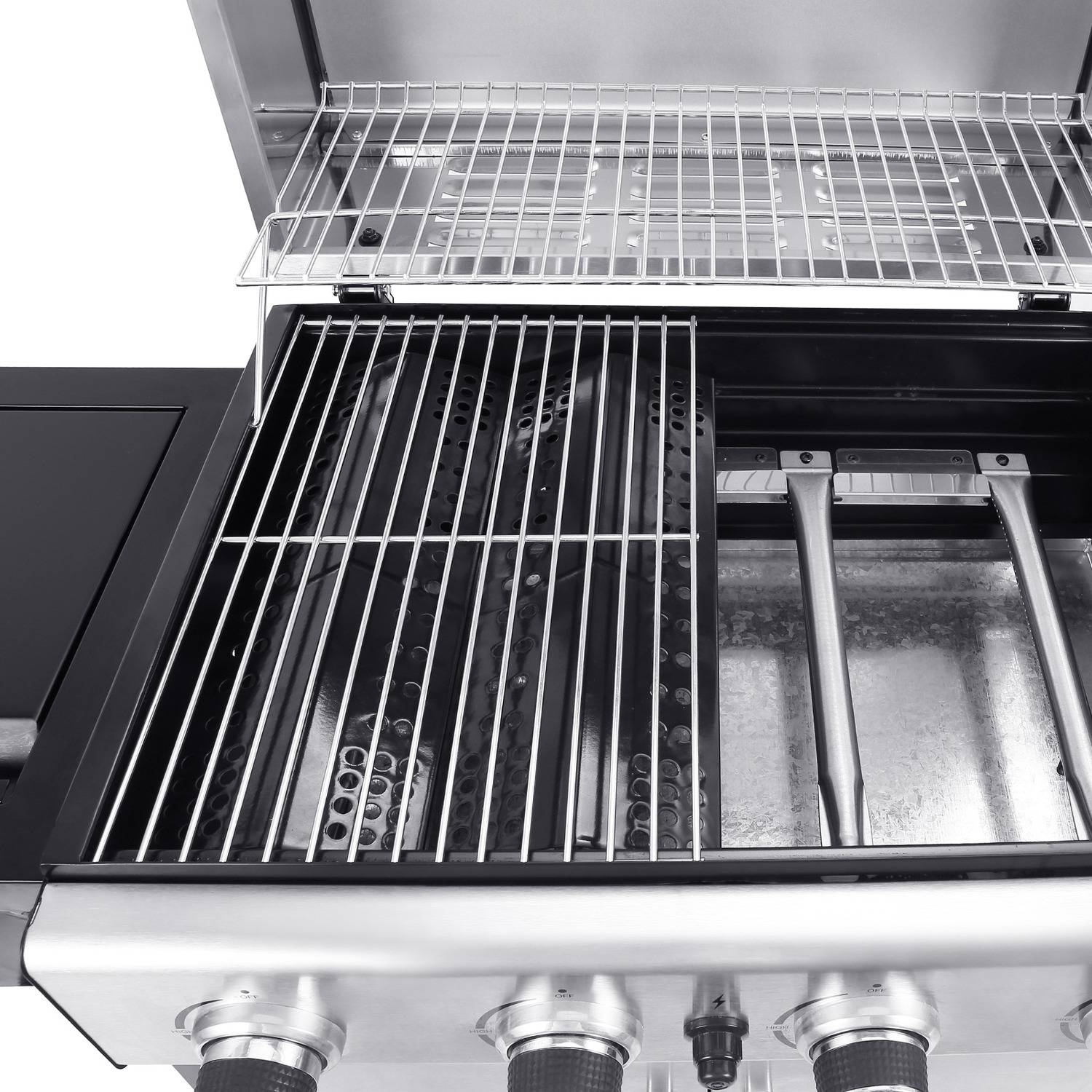 Outdoor Gas Bbq Grill Trolley With Side Shelf - Silvery Black 134cm