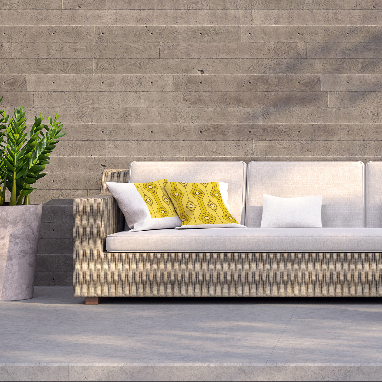 Yellow Rhombus Seamless Pattern With Strips And Leafs Outdoor Cushion - Yellow / 60cm