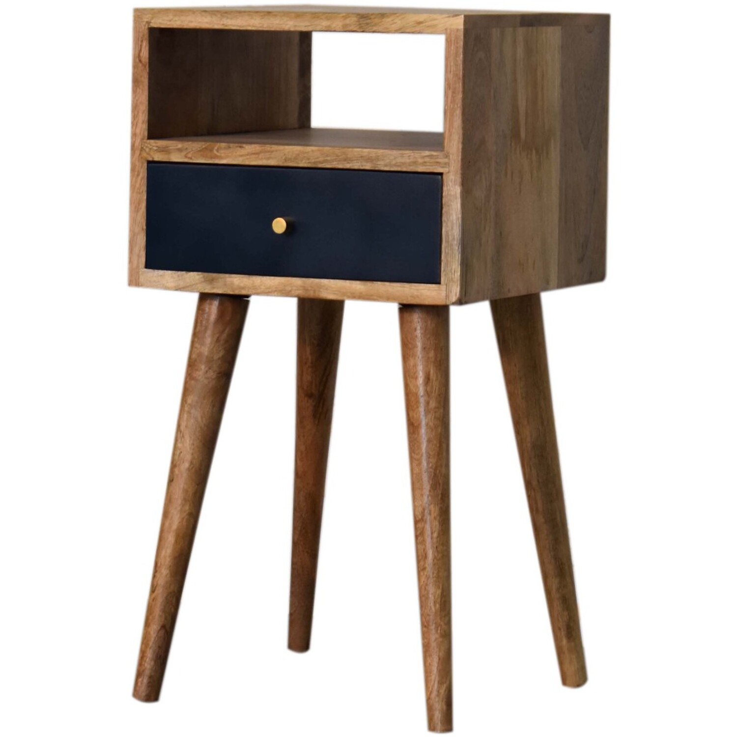 Mini Navy Blue Hand Painted Wood Bedside Table - Blue
