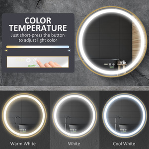 Round LED Bathroom Mirror Dimmable Wall-Mounted with 3 Light Colours