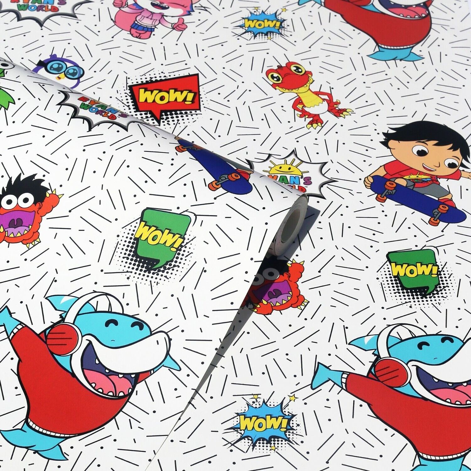 Arthouse Childrens Cartoon Ryan's World Crew Superhero Bedroom Nursery Wallpaper - Silver