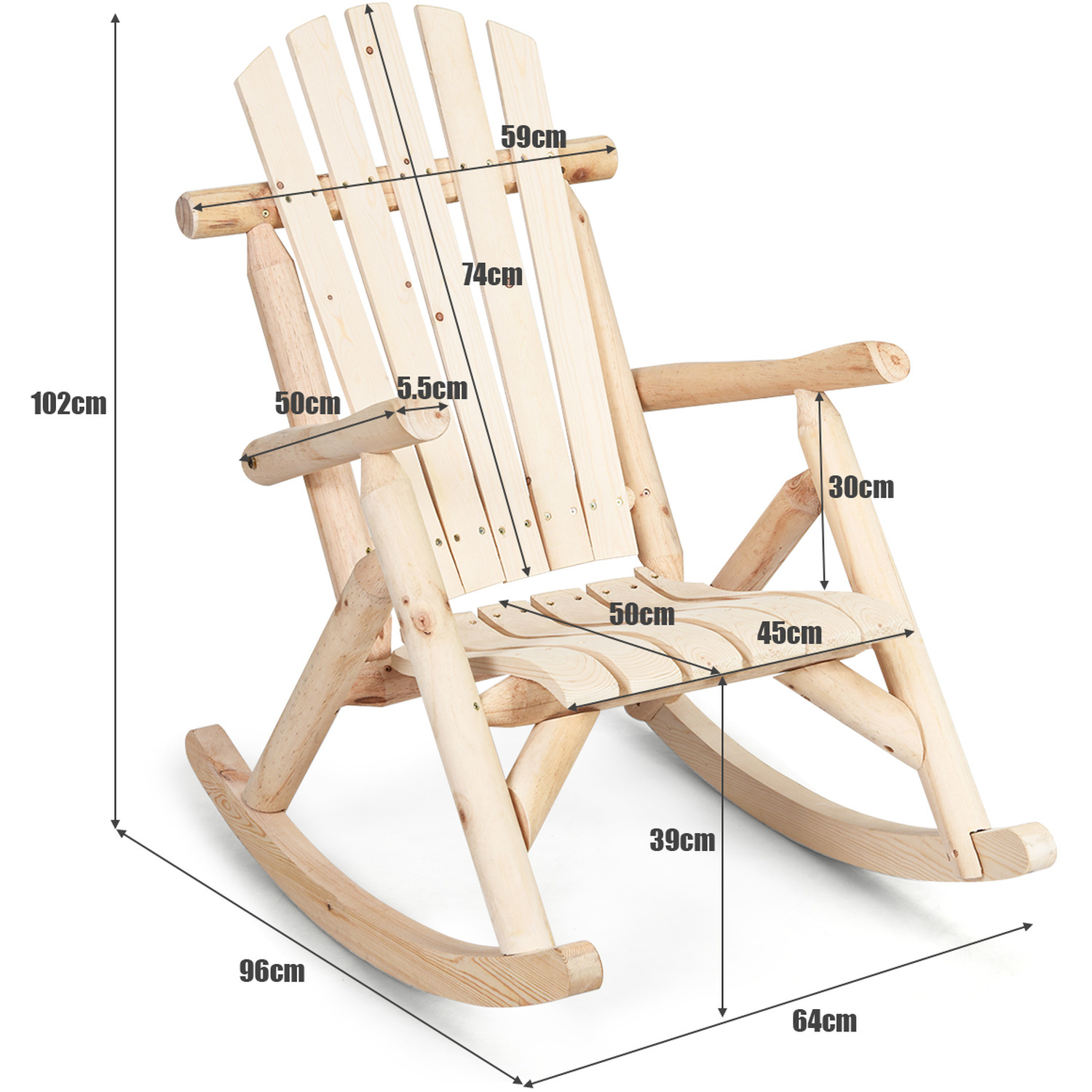Costway Solid Wood Rocking Chair-Natural