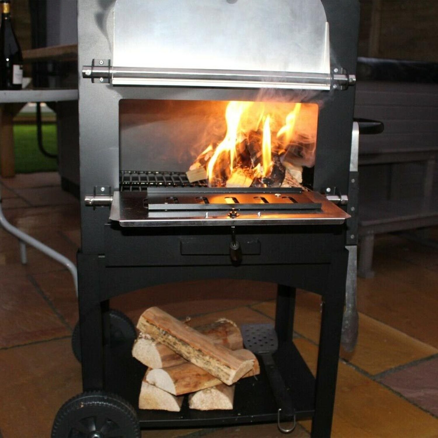 2 Tier Charcoal Fire Pizza Oven Outdoor Barbecue Grill With Chimney