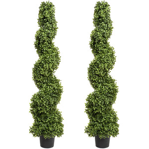 Set of 2 4ft Artificial Premium Spiral Boxwood Premium Topiary Tree