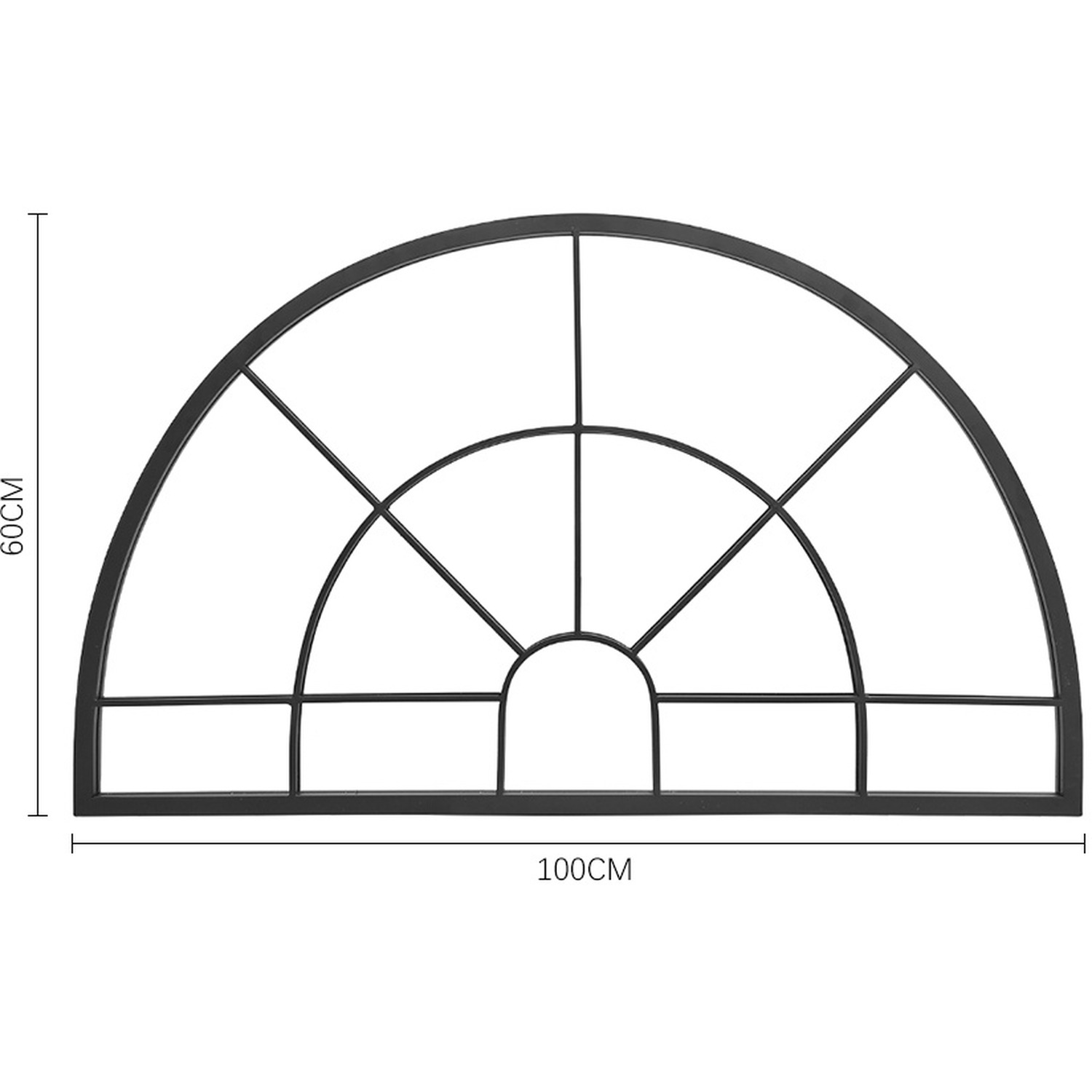 Window Pane Half Circle Wall Mirror - Black