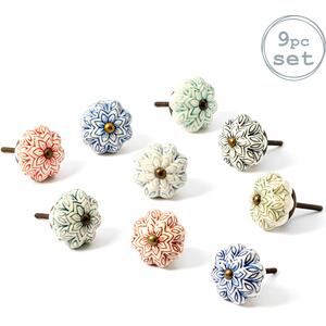 Floral Ceramic Cabinet Knobs 9 Colours Pack of 9