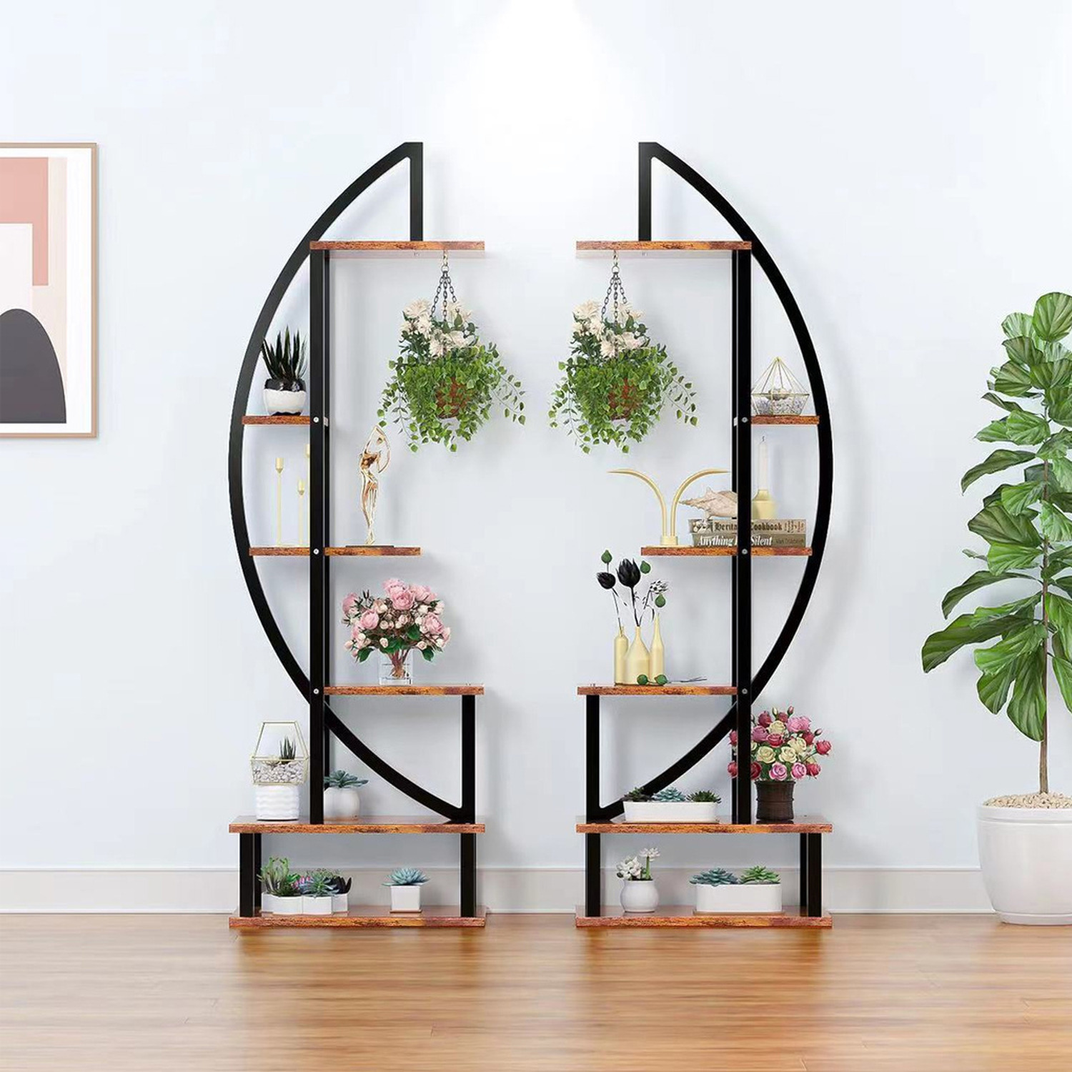 2pcs Crescent Plant Stand Set - Black Brown