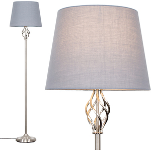 Traditional Style Satin Nickel Barley Twist Floor Lamp With Grey Light Shade