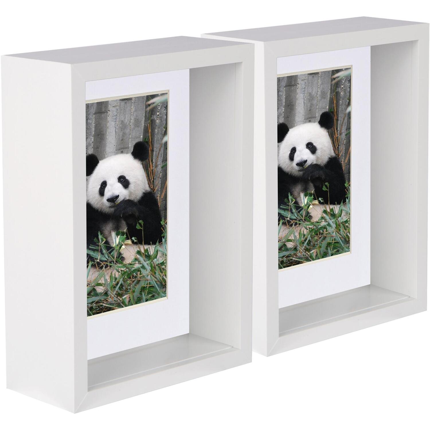 5" x 7" 3D Deep Box Photo Frames - 4" x 6" Mount - Pack of 2 - White/White / 17.5cm