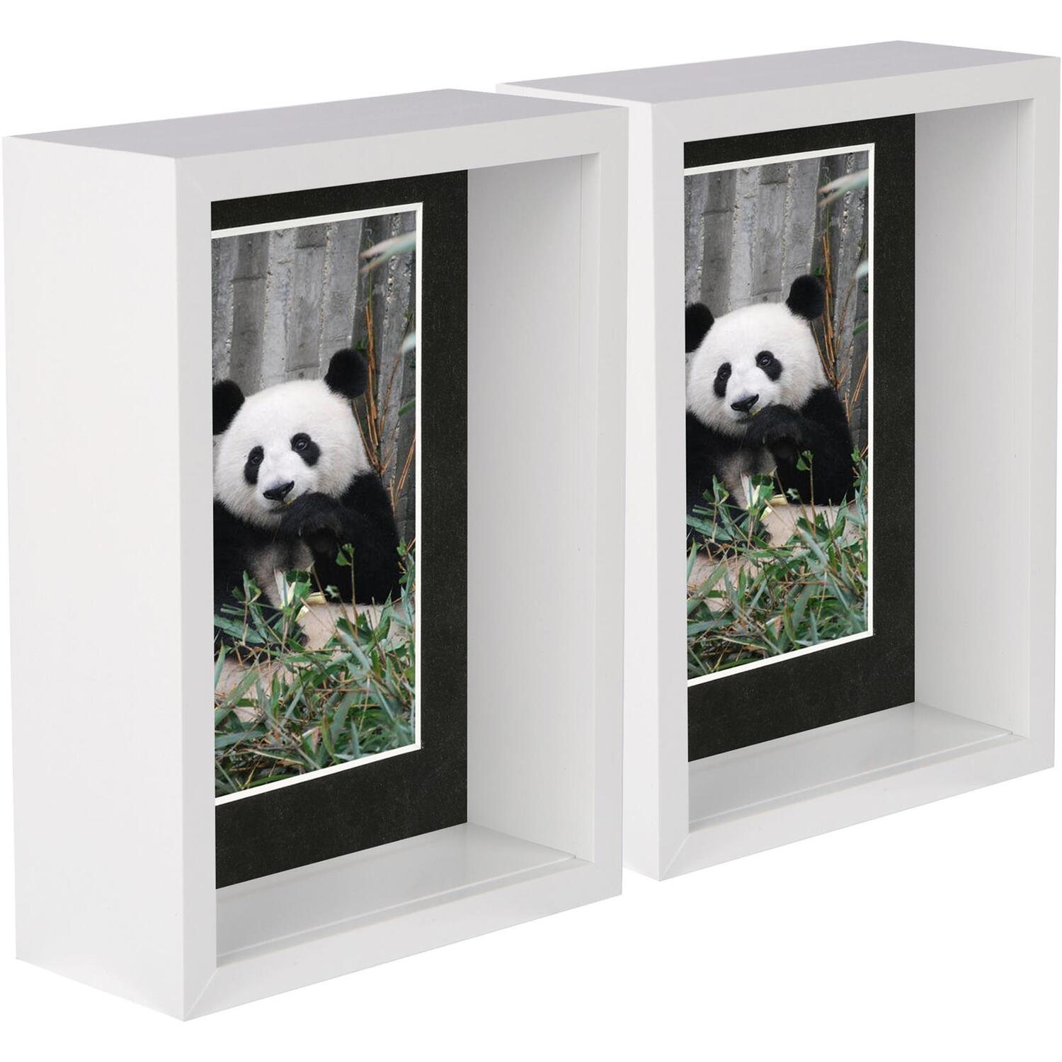 5" x 7" 3D Deep Box Photo Frames - 4" x 6" Mount - Pack of 2 - White/Black / 17.5cm