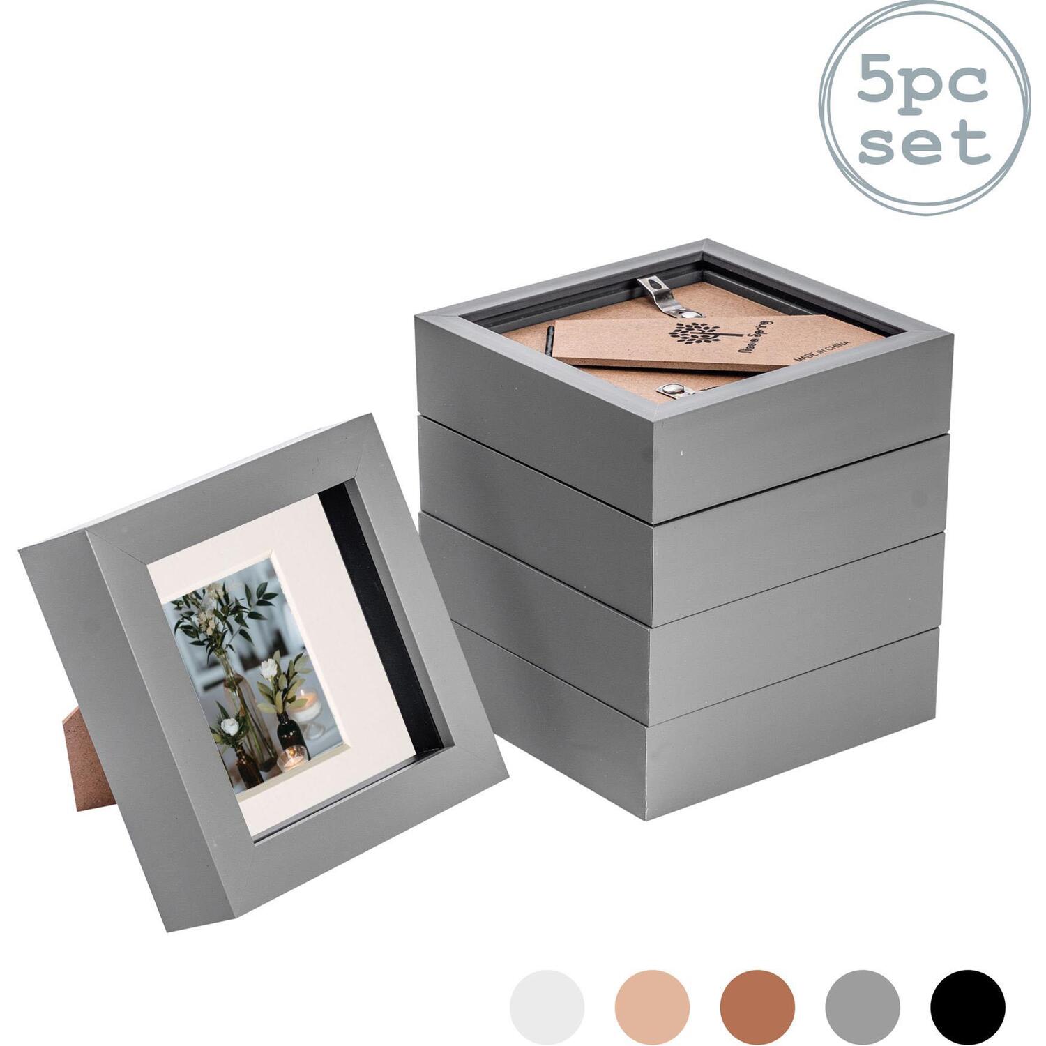 3D Box Photo Frame - 4 x 4" with 2x2" Mount - Pack of 5 - Grey