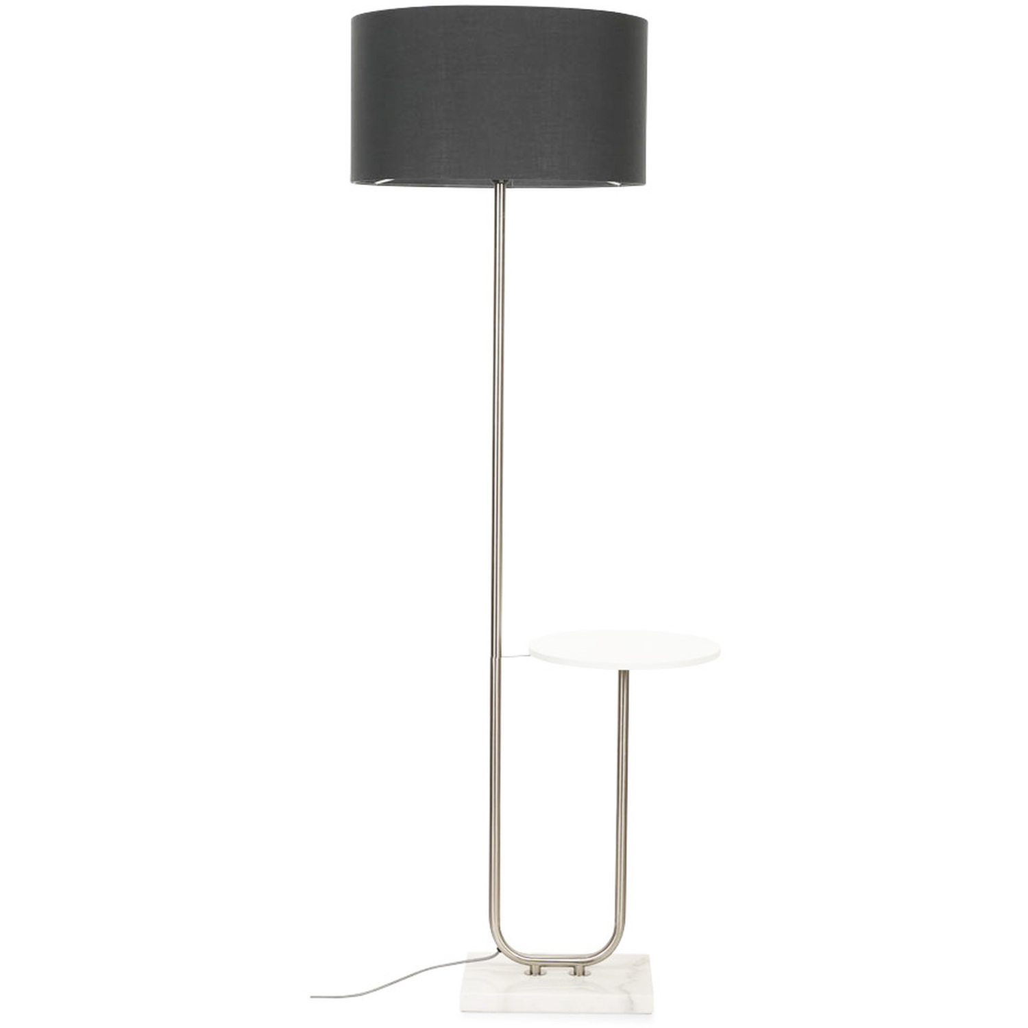 Tavel Brushed Chrome Floor Lamp with Table Large Charcoal Shade - Black