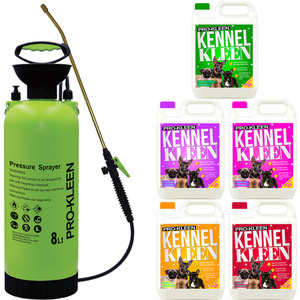 8L Pump Sprayer with 5L Kennel Kleen 3 in Disinfectant Cleaner