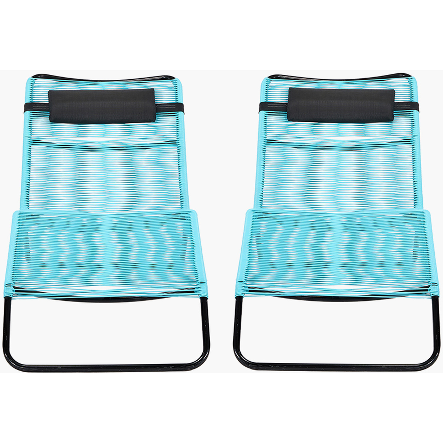 Set Of 2 Rio Pu Rattan Sun Loungers - Blue