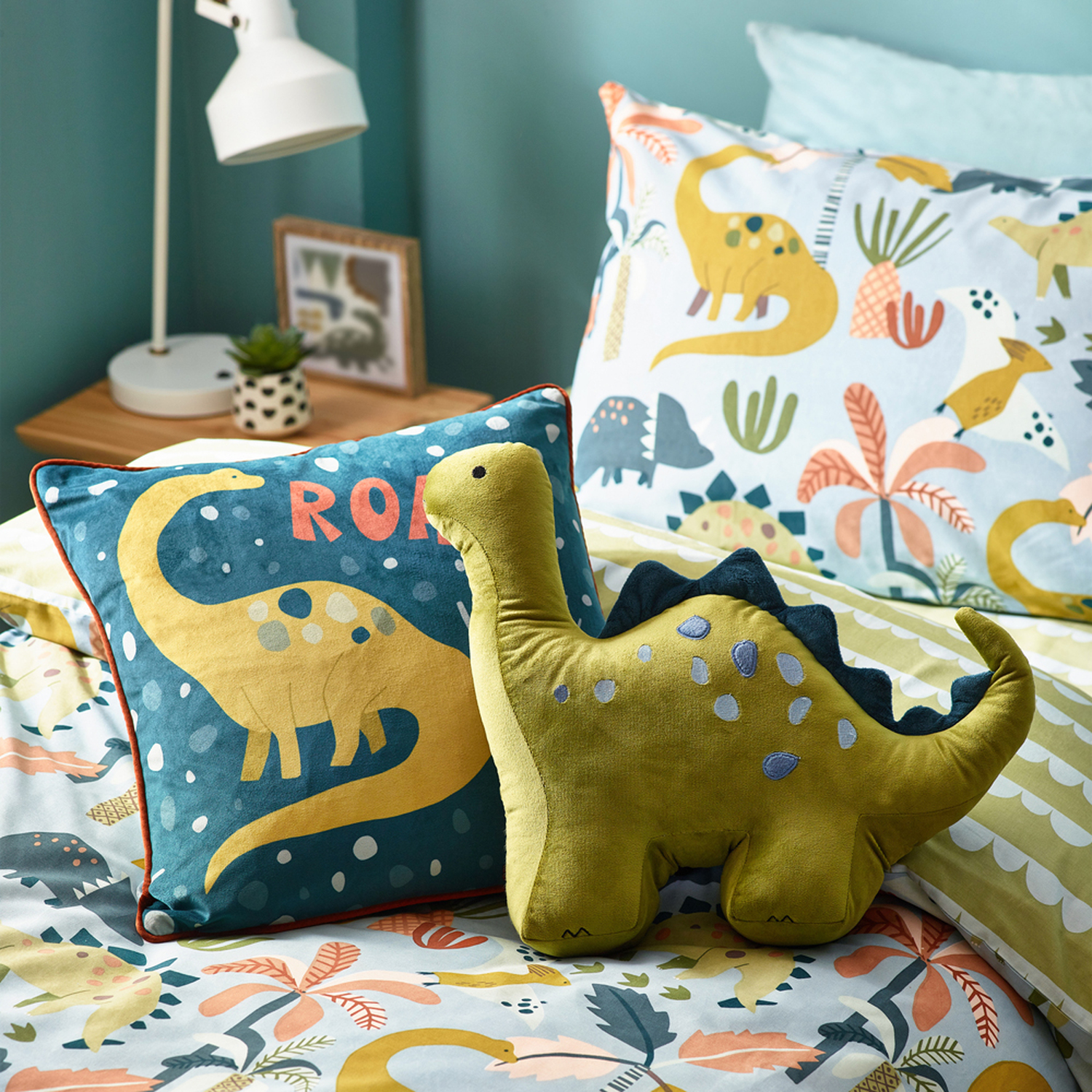 Little Dinos Scandi Duvet Cover Set - Blue Green Double