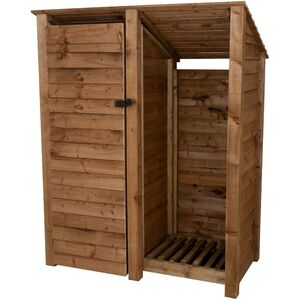 Double Bay Wooden Garden Tool and Firewood Store With Reverse Roof