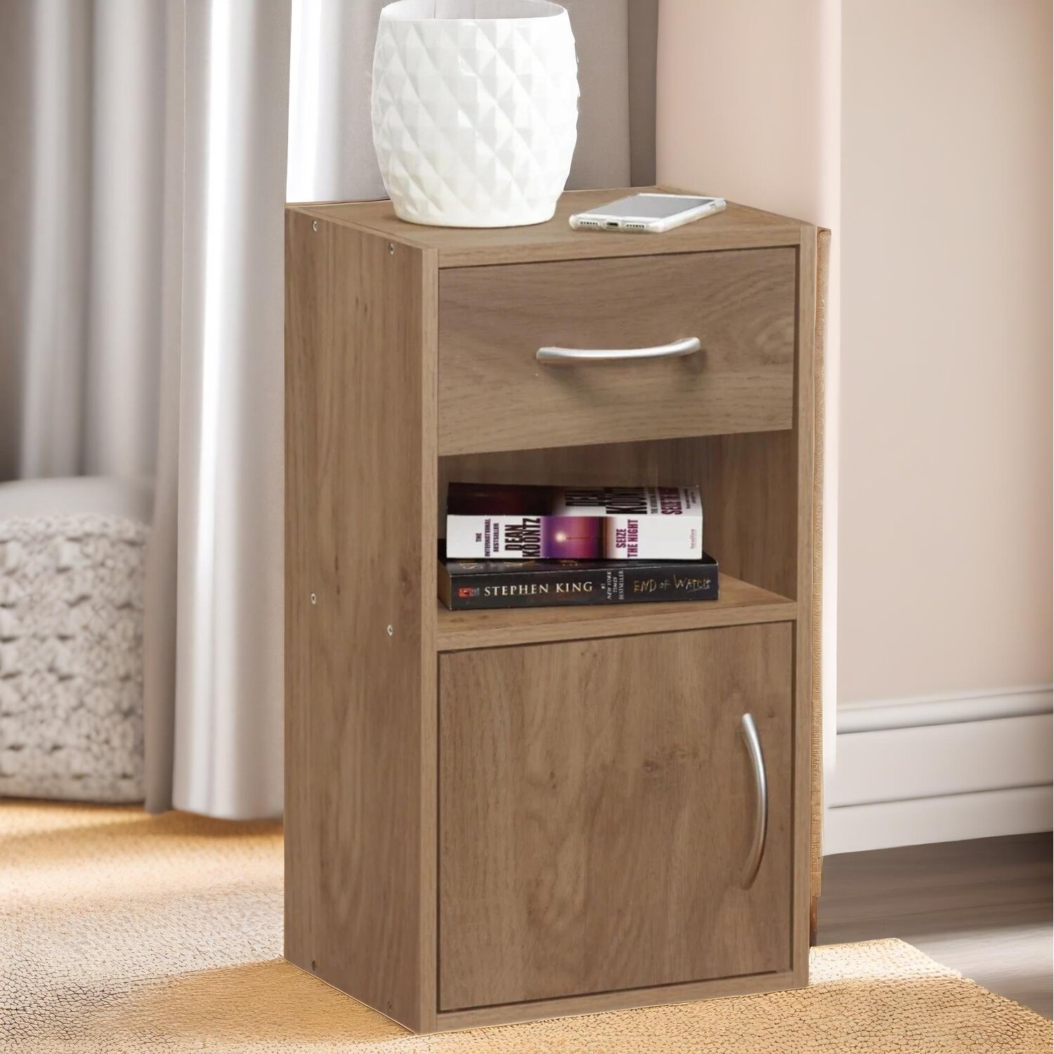2pc Wooden Bedside Nightstand Bedroom Furniture - Brown