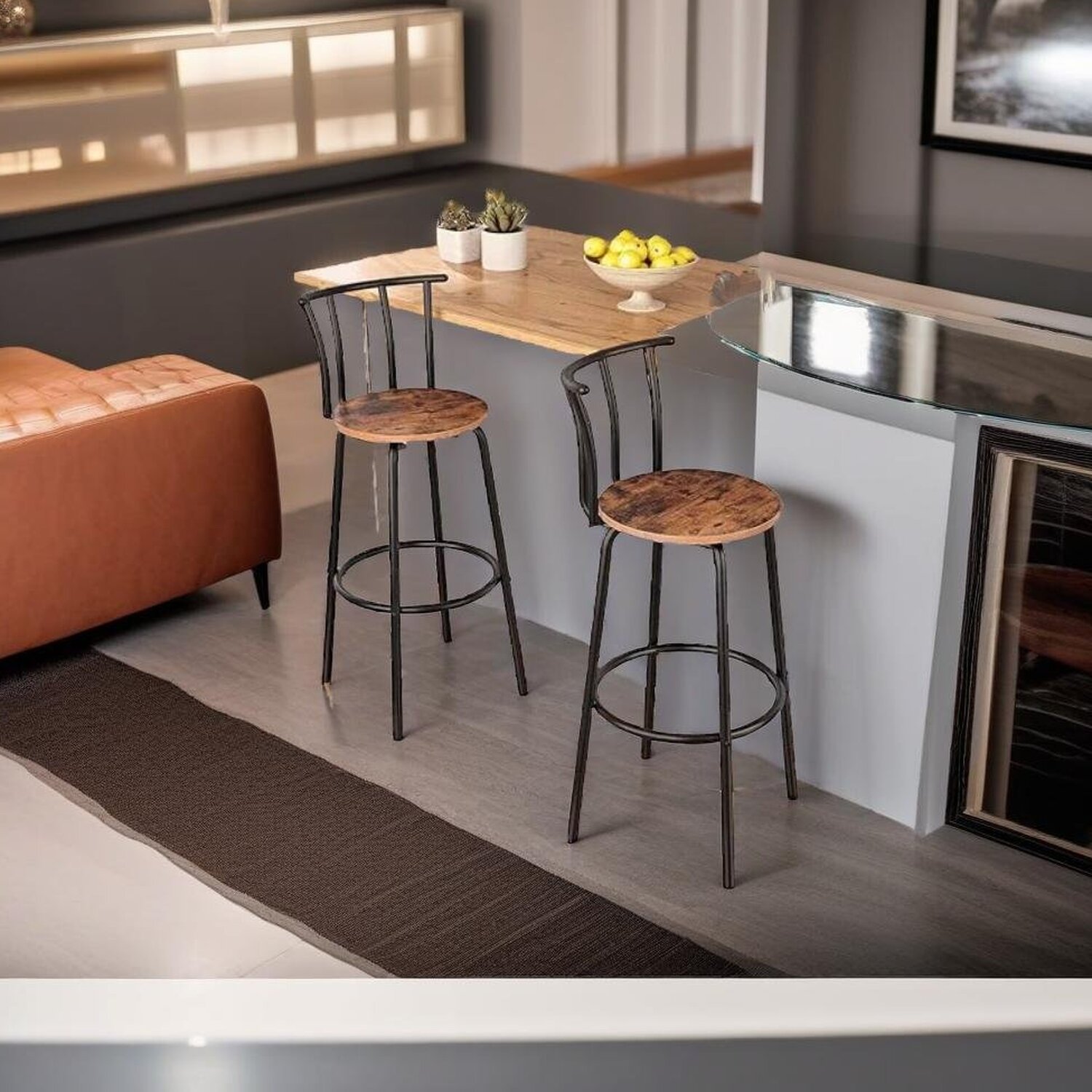 Two Bar Rest Set of 2 Bar Stools with back rest