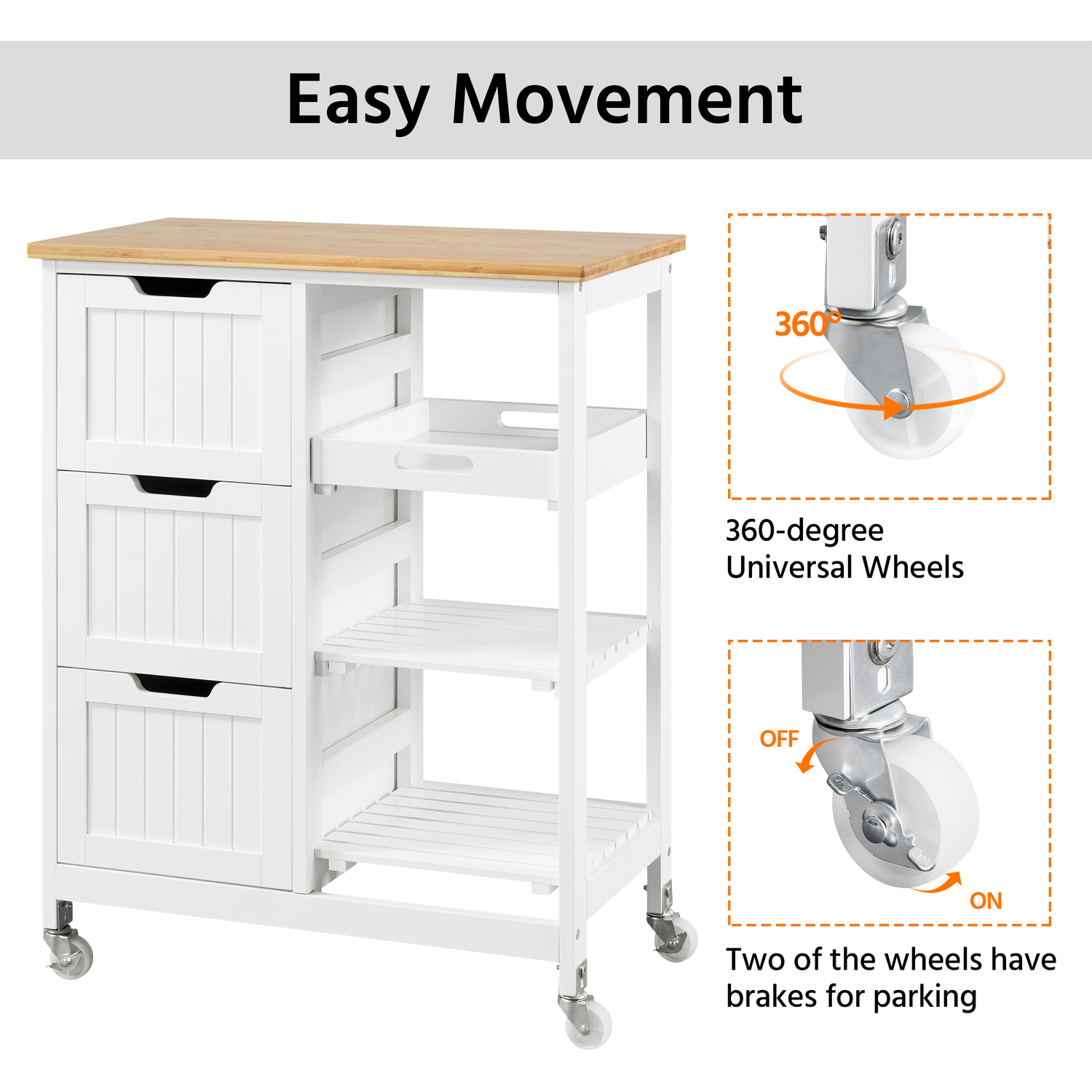 Yaheetech Kitchen Island Serving Cart With Storage - White