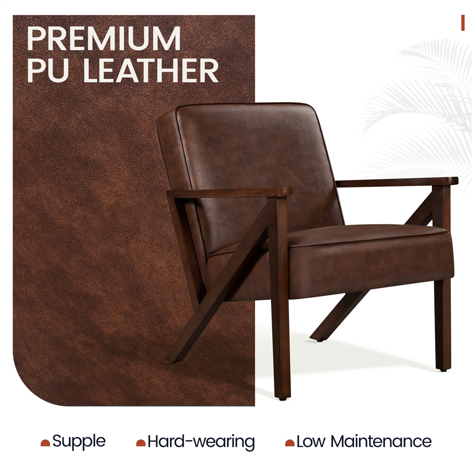 Faux Leather Accent Chair With Z Shaped Wood Legs - Dark Brown