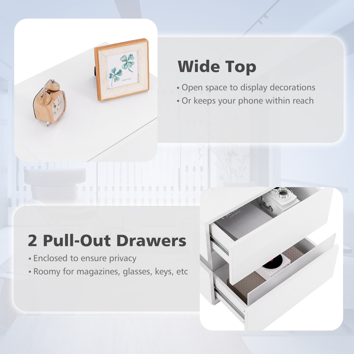 Led Bedside Table - White