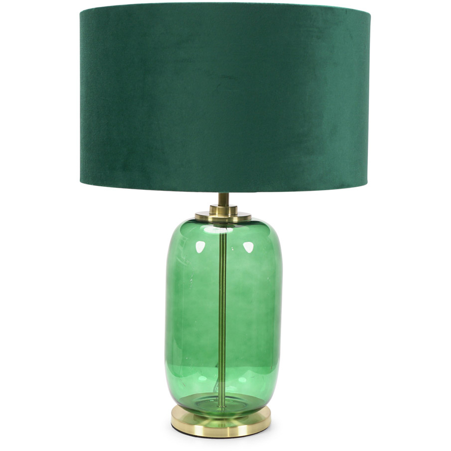 Leigh Green Velvet Drum Shade with Forest Green Glass and Gold Trim Table Lamp - Green